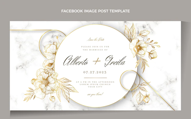 Free Vector | Realistic luxury golden wedding facebook post