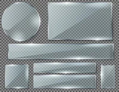 Free Vector | Realistic set of transparent glass plates, blank shining frames isolated on background.