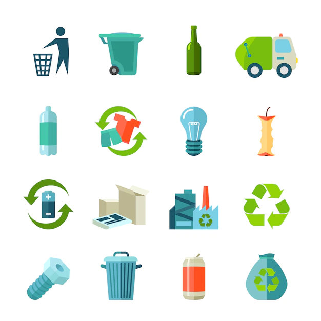 Free Vector | Recycling icons set with waste types and collection flat
