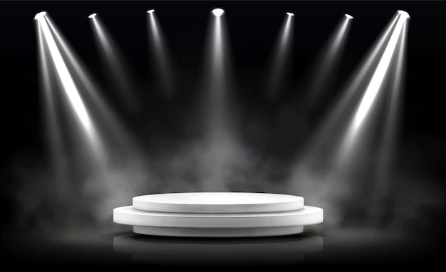 Free Vector | Round podium, empty stage illuminated by spotlights.