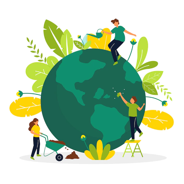 Free Vector | Save the planet concept with people taking care of the earth