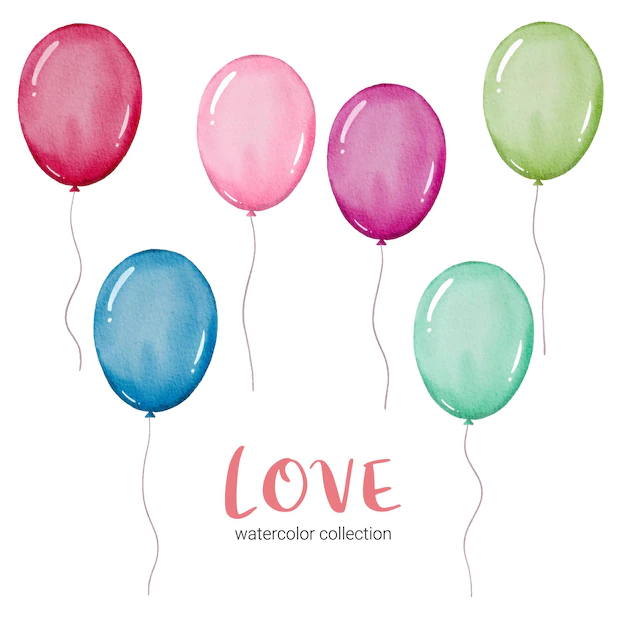 Free Vector | Set of balloon,  isolated watercolor valentine concept element lovely romantic red-pink hearts for decoration, illustration.