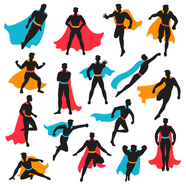 Free Vector | Set of black superhero silhouettes