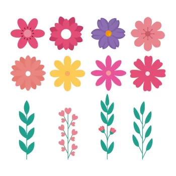 Free Vector | Set of cute flowers with branches and leafs naturals