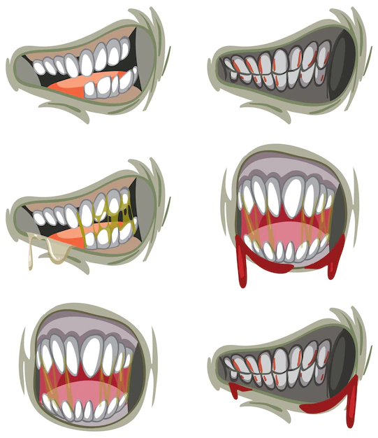 Free Vector | Set of many creepy zombie mouth with teeth