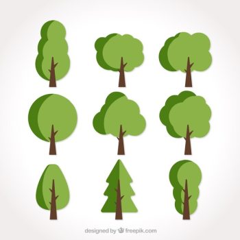 Free Vector | Set of nine flat trees in green tones