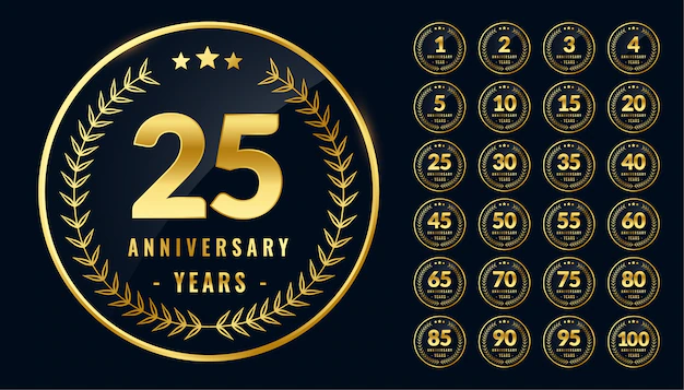 Free Vector | Set of rounded anniversary golden labels or emblems