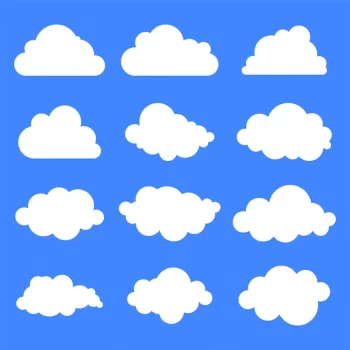Free Vector | Set of twelve different clouds on blue background.
