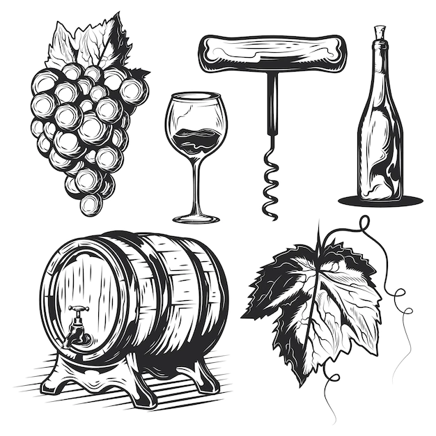 Free Vector | Set of winemaking elements (barrel, grapes, bottle etc.)