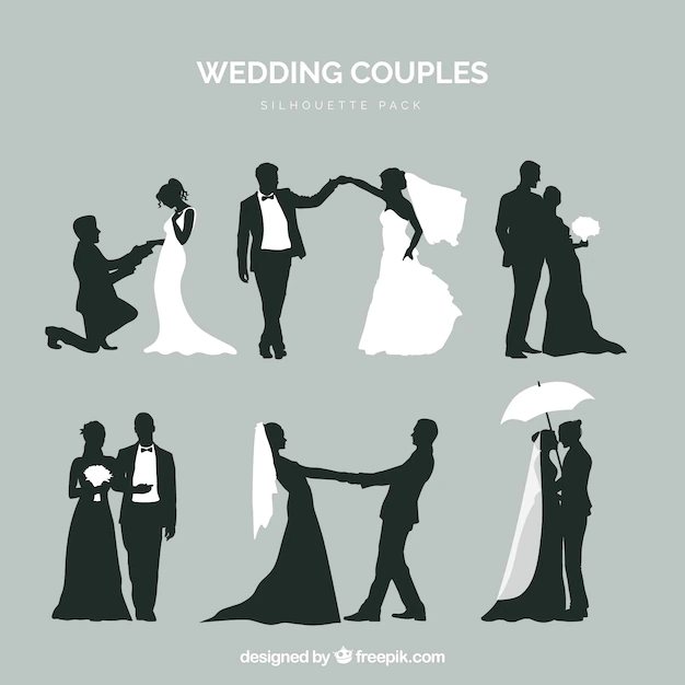 Free Vector | Six wedding couples in silhouette