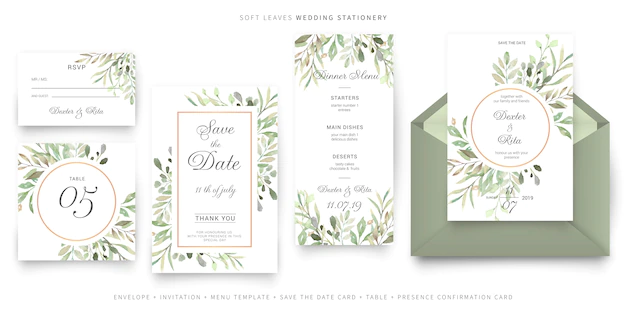 Free Vector | Soft leaves wedding stationery