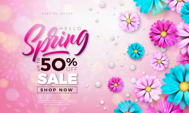 Free Vector | Spring banner. floral design template with typography letter