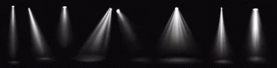 Free Vector | Stage lights, white spotlight beams, glowing design elements for studio or theater interior scene