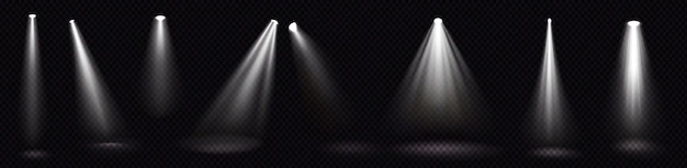 Free Vector | Stage lights, white spotlight beams, glowing design elements for studio or theater interior scene