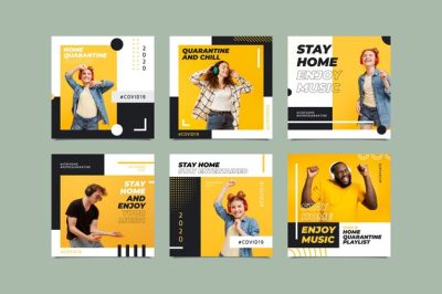 Free Vector | Stay at home event instagram post collection template