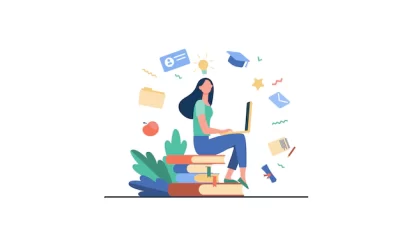 Free Vector | Student with laptop studying on online course
