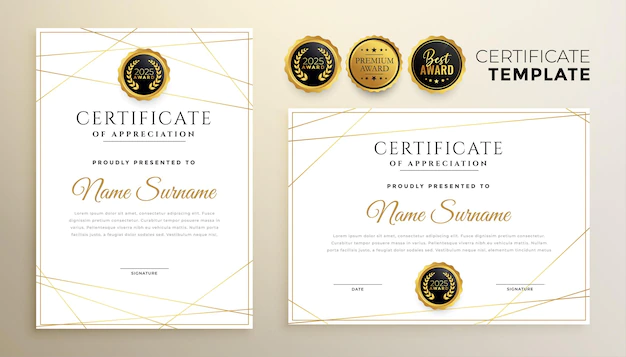 Free Vector | Stylish white certificate template with golden lines design