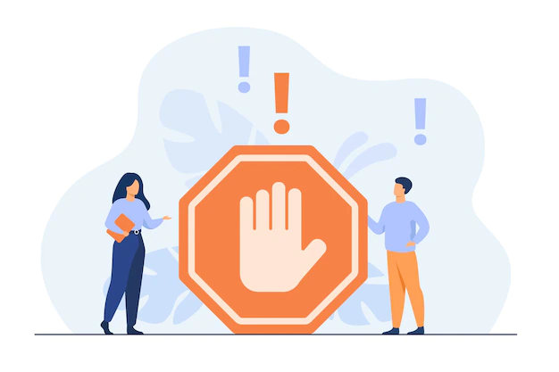 Free Vector | Tiny people standing near prohibited gesture isolated flat illustration.