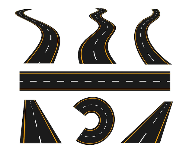 Free Vector | Tracks and winding road curve pathway set