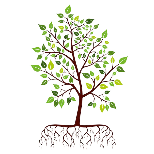 Free Vector | Tree with roots and green leaves