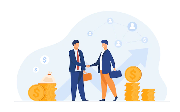 Free Vector | Two business partners handshaking