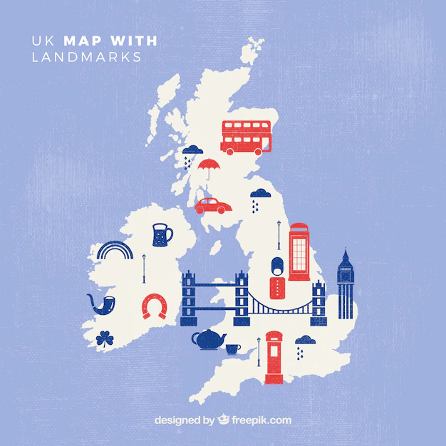 Free Vector | Uk map with monuments