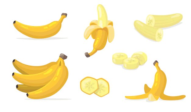 Free Vector | Various banana fruits flat icon set. cartoon exotic natural dessert isolated vector illustration collection.