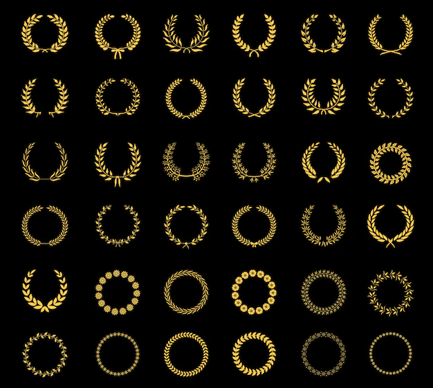Free Vector | Very large set of thirty-six different vector laurel  wheat  floral and foliate wreaths and circular frames for awards
