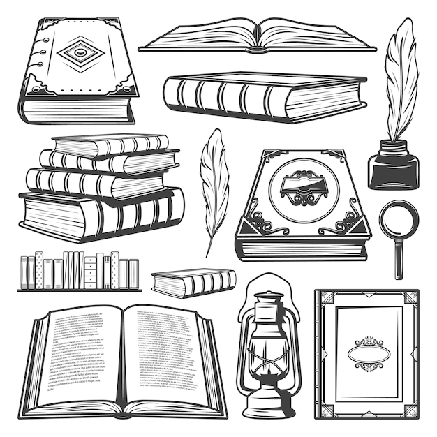 Free Vector | Vintage book elements collection with different books