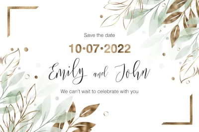 Free Vector | Watercolor and gold floral wedding invitation card