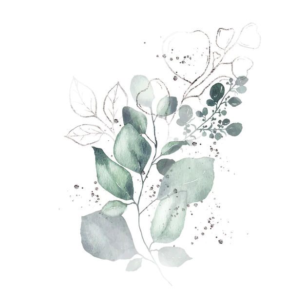 Free Vector | Watercolor arrangement with green leaves silver herbs bouquet isolated