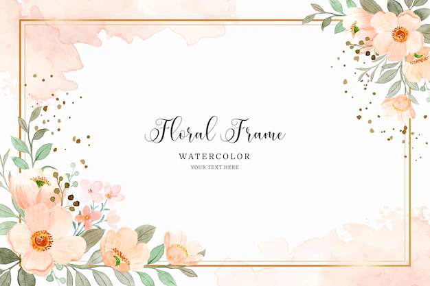 Free Vector | Watercolor floral background with golden frame