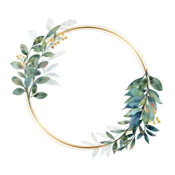 Free Vector | Watercolor green leaves wreath with gold circle