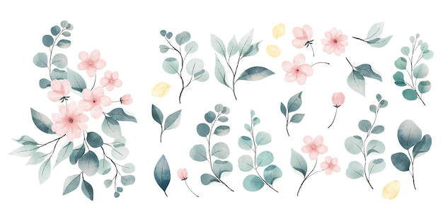 Free Vector | Watercolor leaves and flowers collection