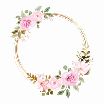 Free Vector | Watercolor pink floral wreath with golden circle