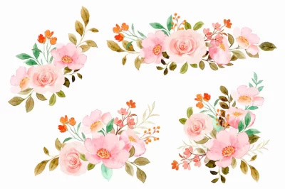 Free Vector | Watercolor pink flower bouquet collection