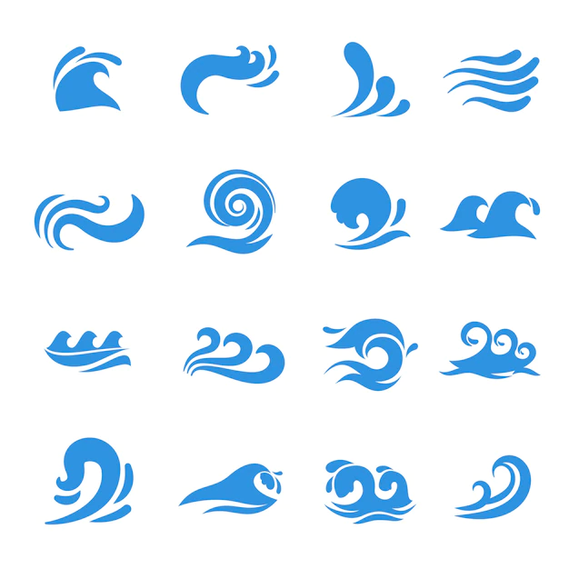 Free Vector | Wave icons. water sea element, ocean liquid curve, flowing swirl storm, vector illustration