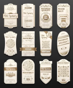 Free Vector | White and golden retro vintage luxury labels of different shape realistic set isolated on black