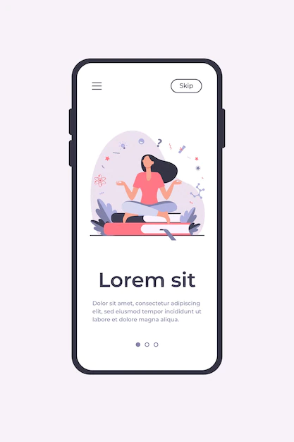 Free Vector | Woman sitting and meditating on pile of books. student, study, learning flat vector illustration. education and knowledge concept mobile app template
