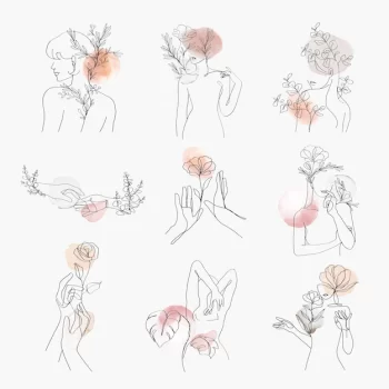 Free Vector | Woman’s gesture line art  feminine pastel illustration collection