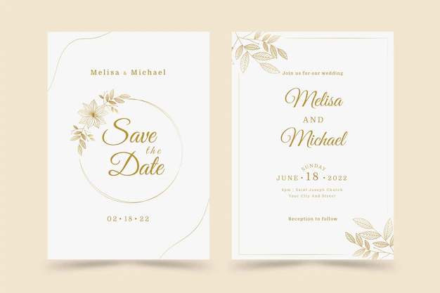 Free Vector | Hand drawn golden wedding invitation template