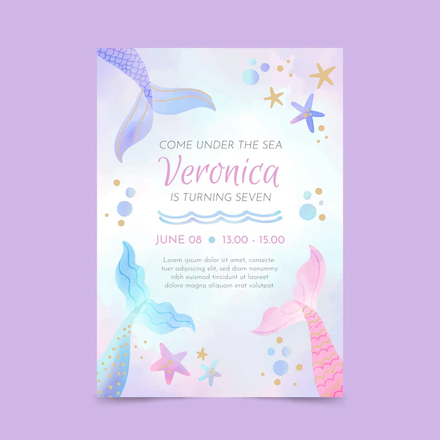 Free Vector | Hand painted watercolor mermaid birthday invitation template
