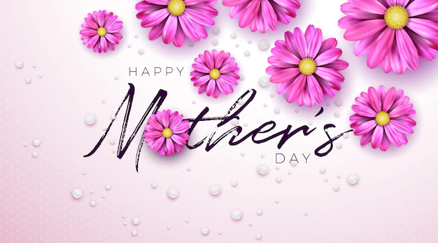 Free Vector | Happy mother's day greeting card design with flower and typography letter on pink background.