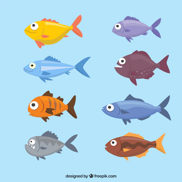 Free Vector | Set of colorful fishes in flat style