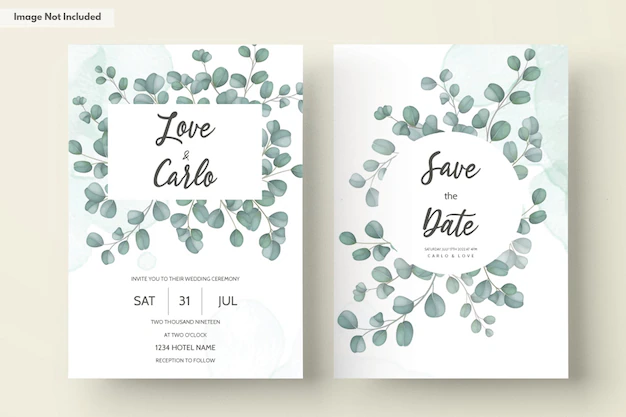 Free Vector | Wedding invitation card with greenery eucalyptus leaves