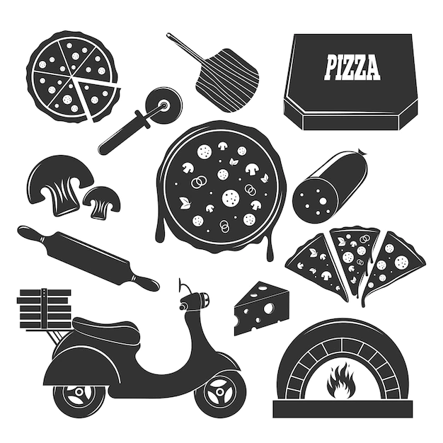 Free Vector | Pizzeria monochrome elements set