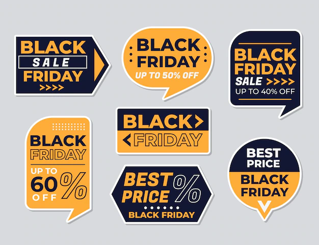 Free Vector | Flat black friday stickers collection