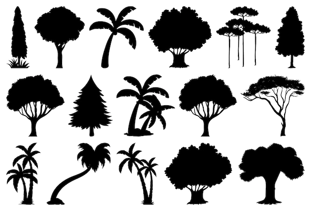 Free Vector | Set of plant and tree silhouette