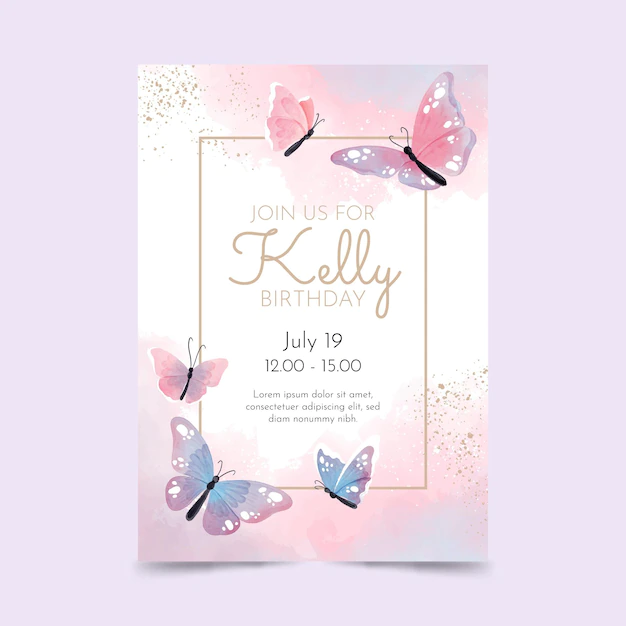 Free Vector | Hand painted watercolor butterfly birthday invitation template