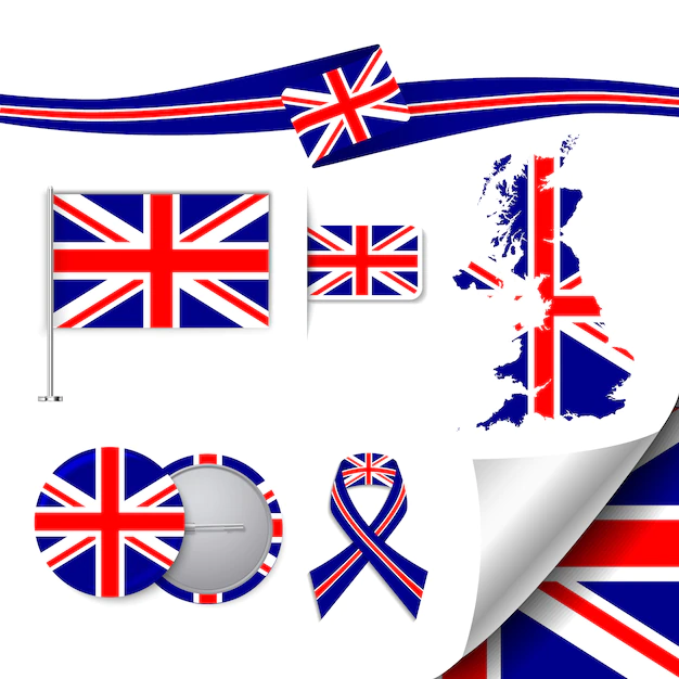 Free Vector | Stationery elements collection with the flag of united kingdom design